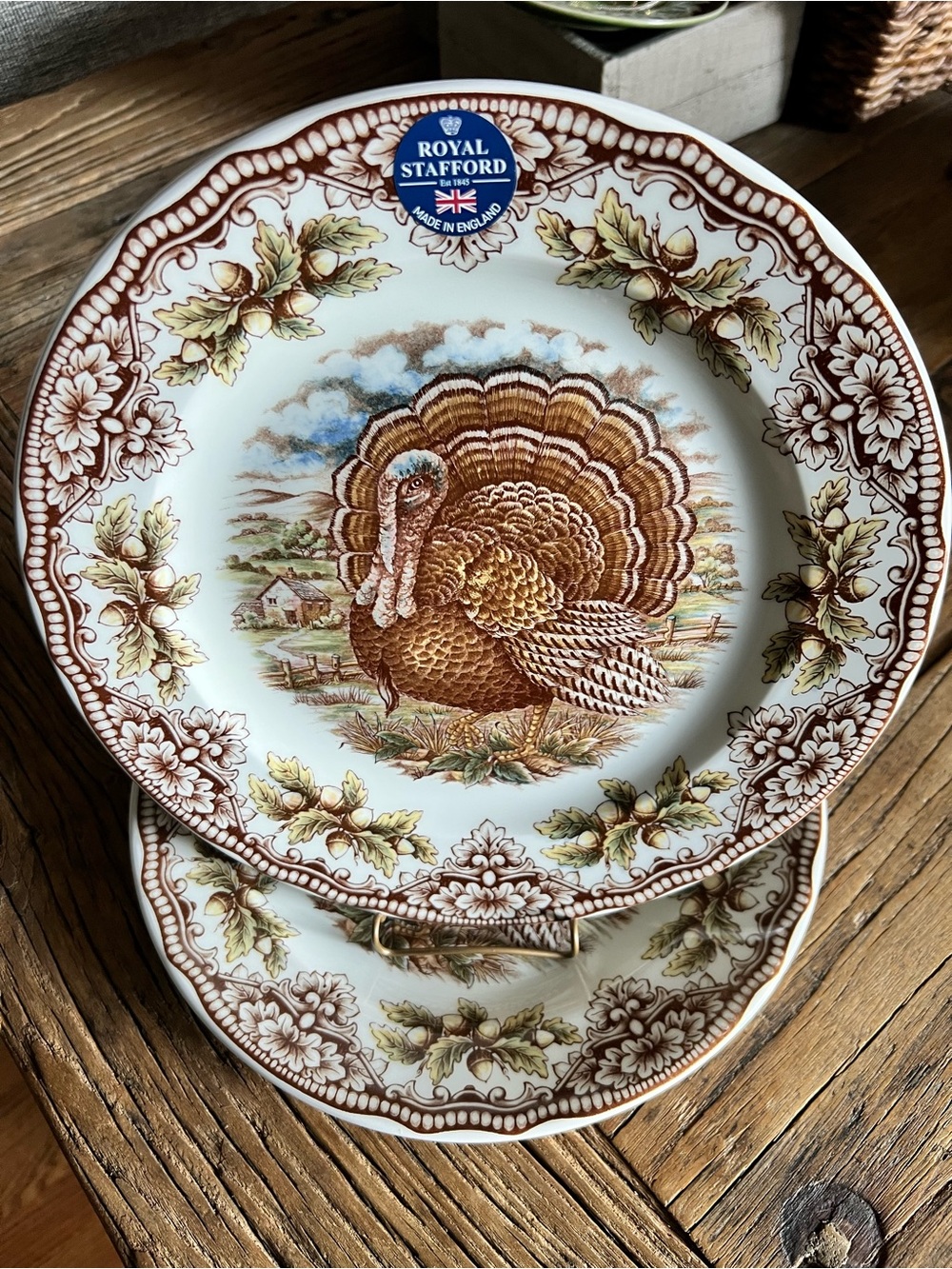 Royal Stafford Brown 11” Turkey Motif Decorative Dinner Plates Set of 2